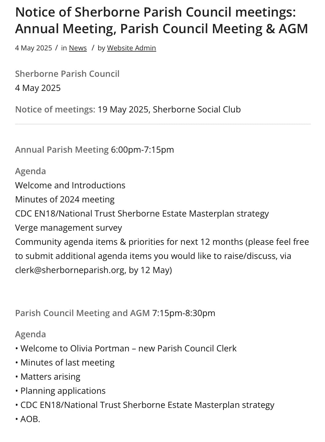 Sherborne's Annual Parish Meeting
